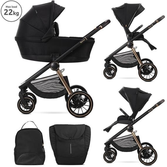 Carucior Set 2 in 1 Bianca Cos Landou Individual cu Maner de Transport Cadru din Aluminiu pana la 22Kg Black