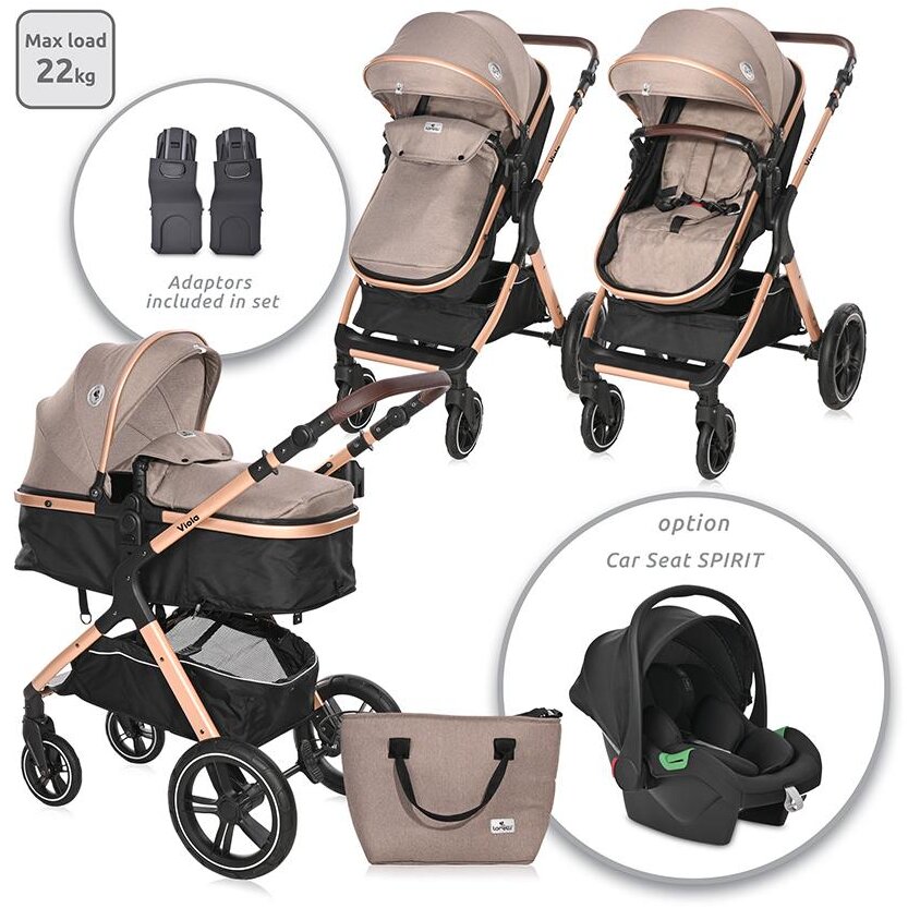 Carucior Transformabil Viola cu Adaptori Cos Auto pana la 22Kg Pearl Beige