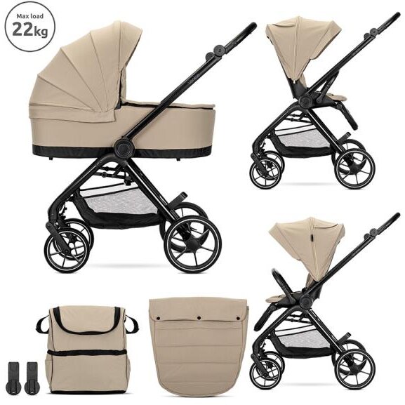 Carucior Set 2 in 1 Venice Cadru din Aluminiu Sezut Reversibil pana la 22 Kg Beige