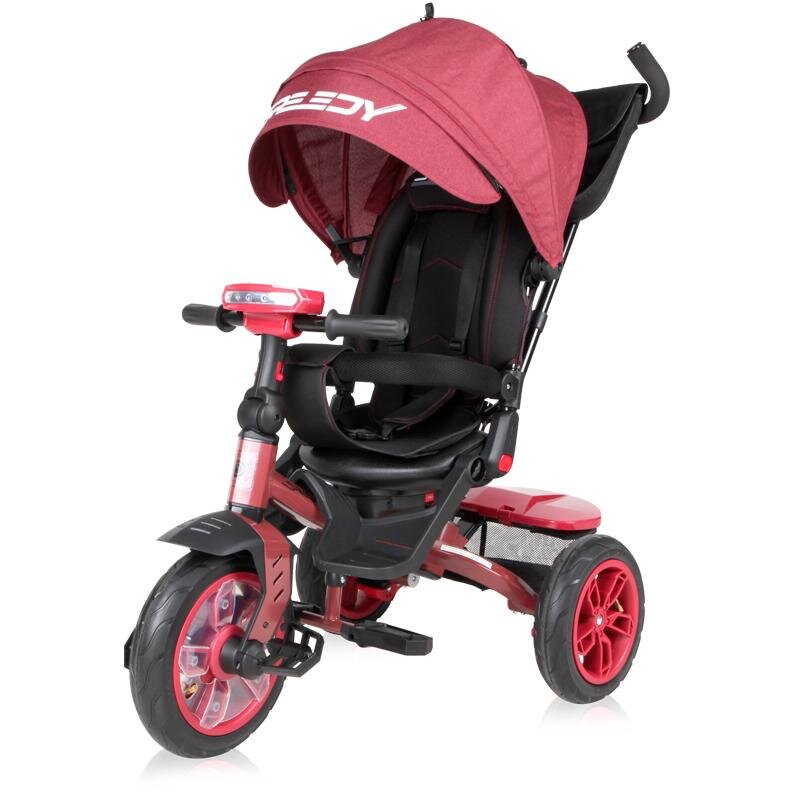 Tricicleta Copii Multifunctionala Speedy Air Roti cu Camera Scaun Rotativ 1-3 Ani Maxim 20KG Rosu/Negru