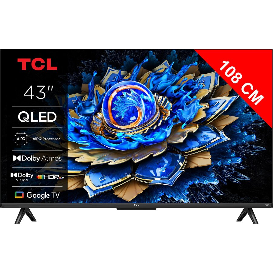 Televizor Smart QLED Seria T69C 43Inch / 108CM Ultra HD 4K Wi-Fi Google TV Negru