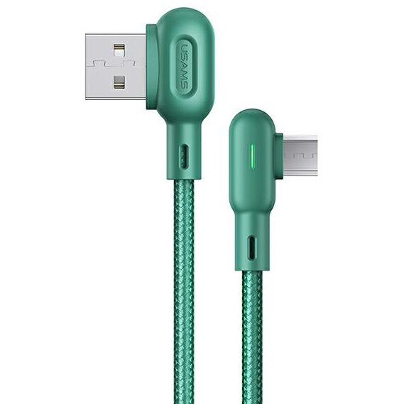 Cablu Braided Angled pentru incarcare si transfer de date USAMS U57, USB-A la MicroUSB, 2A, 1.2m, Verde - imagine 2