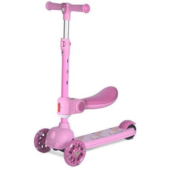 Trotineta Copii Jetster Plus 3 Ani+ Scaun Pliabil si Reglabil in 4 Pozitii  Roti PU cu Luminite Max 20KG Roz