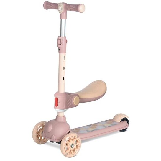 Trotineta Copii Jetster Plus 3 Ani+ Scaun Pliabil si Reglabil in 4 Pozitii  Roti PU cu Luminite Max 20KG Bej