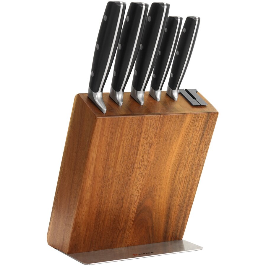 Set 5 Cutite de Bucatarie Z1355 Lama Otel Inoxidabil Suport Lemn cu Ascutitor Integrat