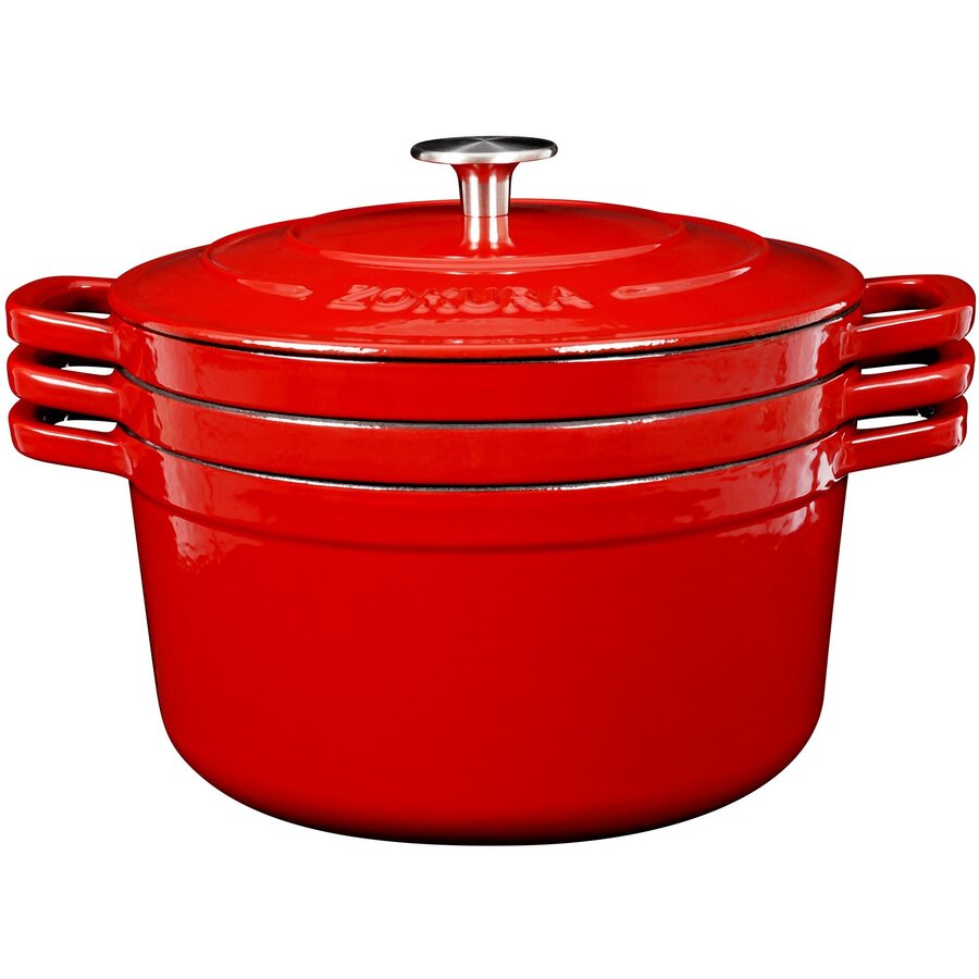 Set 3 Vase de Gatit Z1447 Stivuibile din Fonta Emailata Diametru 25CM Rosu