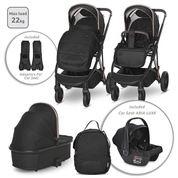 Carucior Set 3 in 1 Aria Cosulet Auto Aria Luxe 40-87Cm Inclus Multiple Accesorii Negru