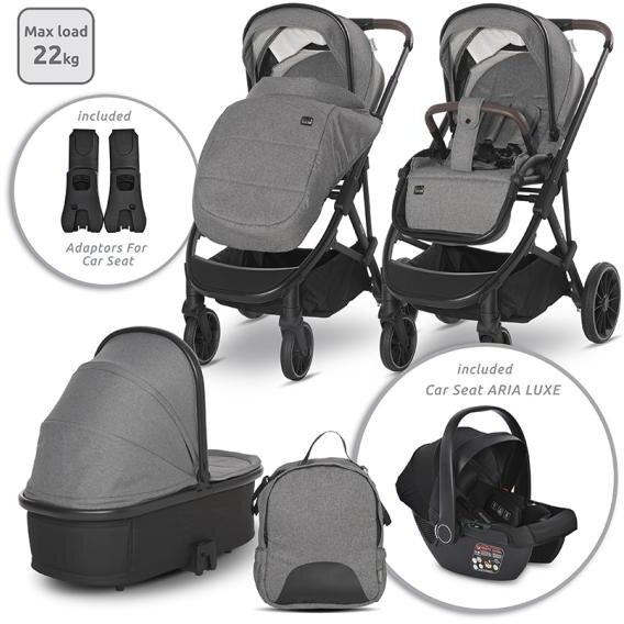 Carucior Set 3 in 1 Aria Cosulet Auto Aria Luxe 40-87Cm Inclus Multiple Accesorii Grey