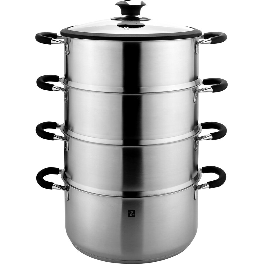 Set de Gatit la Aburi Z1253 Inox Diametru 28CM Oala 7.6L + 3 Cosuri Argintiu