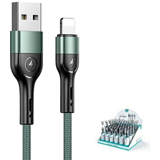 Cablu braided pentru incarcare si transfer de date USAMS U55, USB-A la Lightning, 2A, 1m, Verde - imagine 2