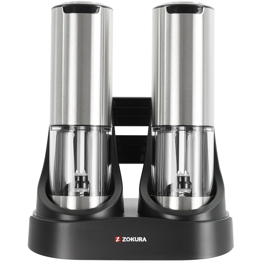 Set 2 Rasnite pentru Sare si Piper Z1423 cu Baza de Incarcare Inox/Negru