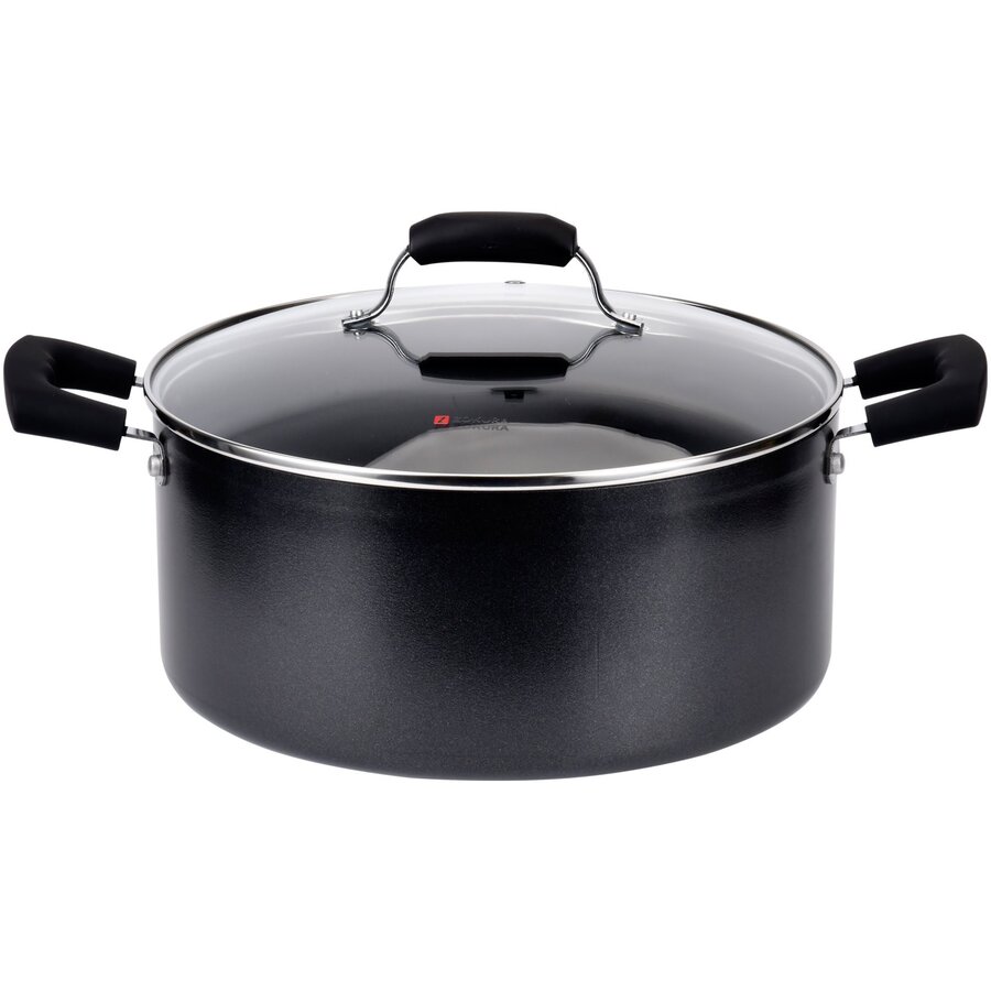 Cratita cu Capac Sticla Primary Z1076 Aluminiu 7L Diametru 28CM Negru