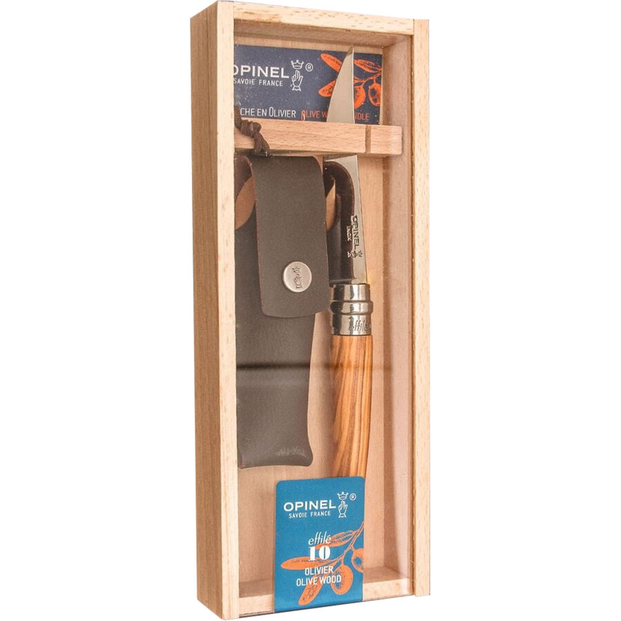 Cutit de Buzunar Pliabil N°10 Effilé cu Teaca Lama Inox 10CM Argintiu/Maro