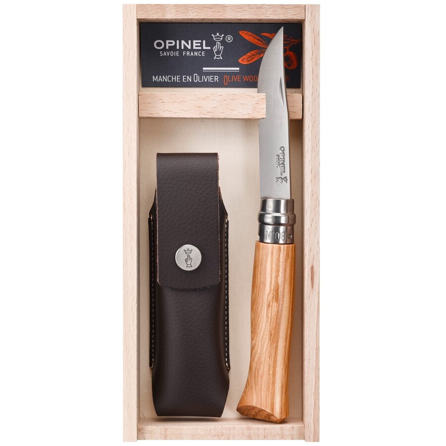 Cutit de Buzunar Tradition Luxe N°08 cu Teaca Lama Inox 8.5CM Argintiu/Maro