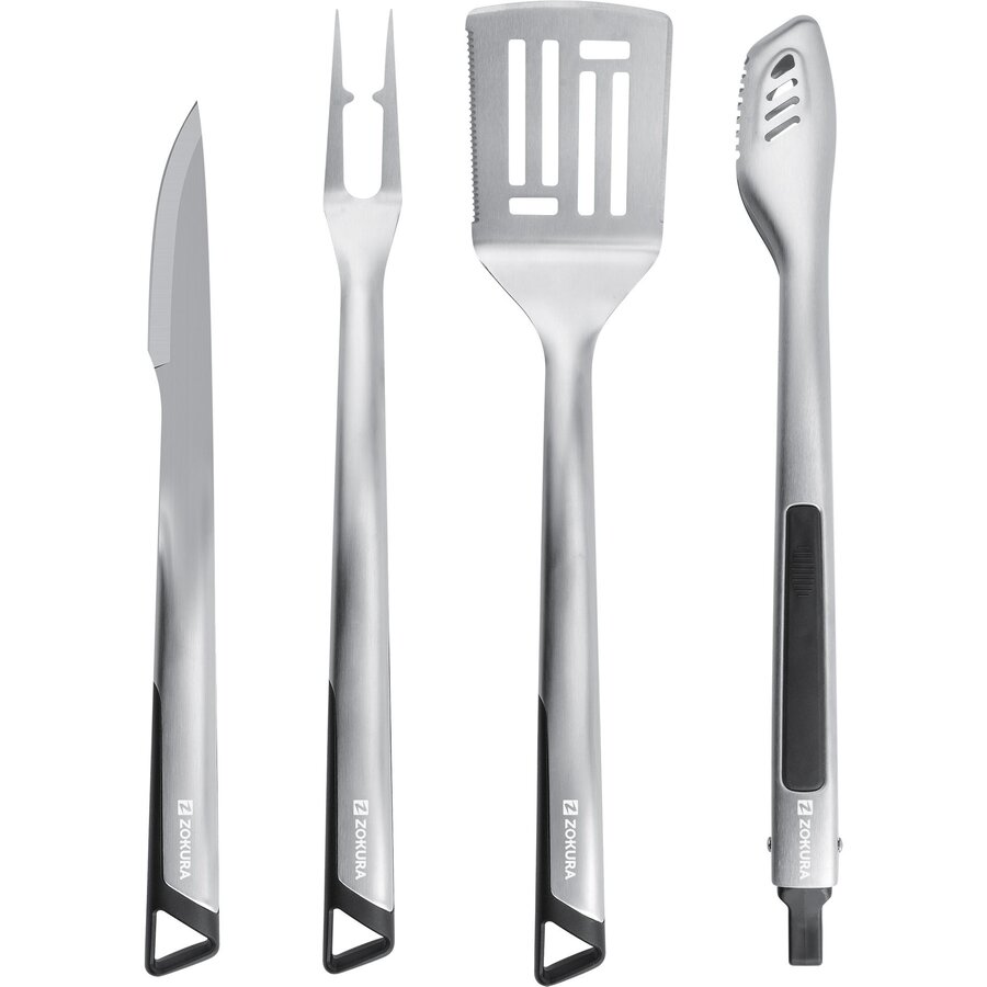 Set 4 Ustensile de Gratar Z1322 cu Geanta Depozitare Inox