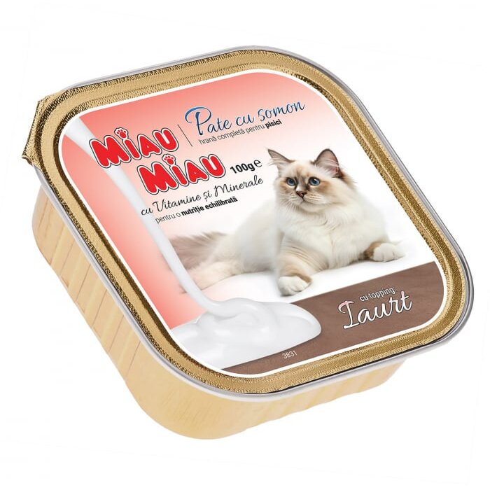 Hrana Umeda Pentru Pisici MIAU-MIAU Pate su Somon si Topping de Iaurt 100g Adult