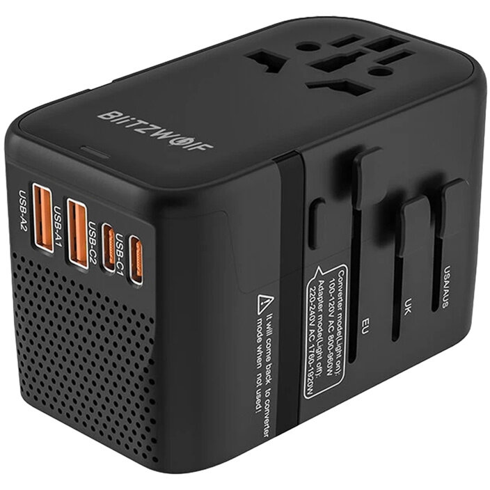 Incarcator BW-TA3, 2x USB-A, 2x USB-C, 20W, Compatibil cu prize EU/UK/US/AU, Negru