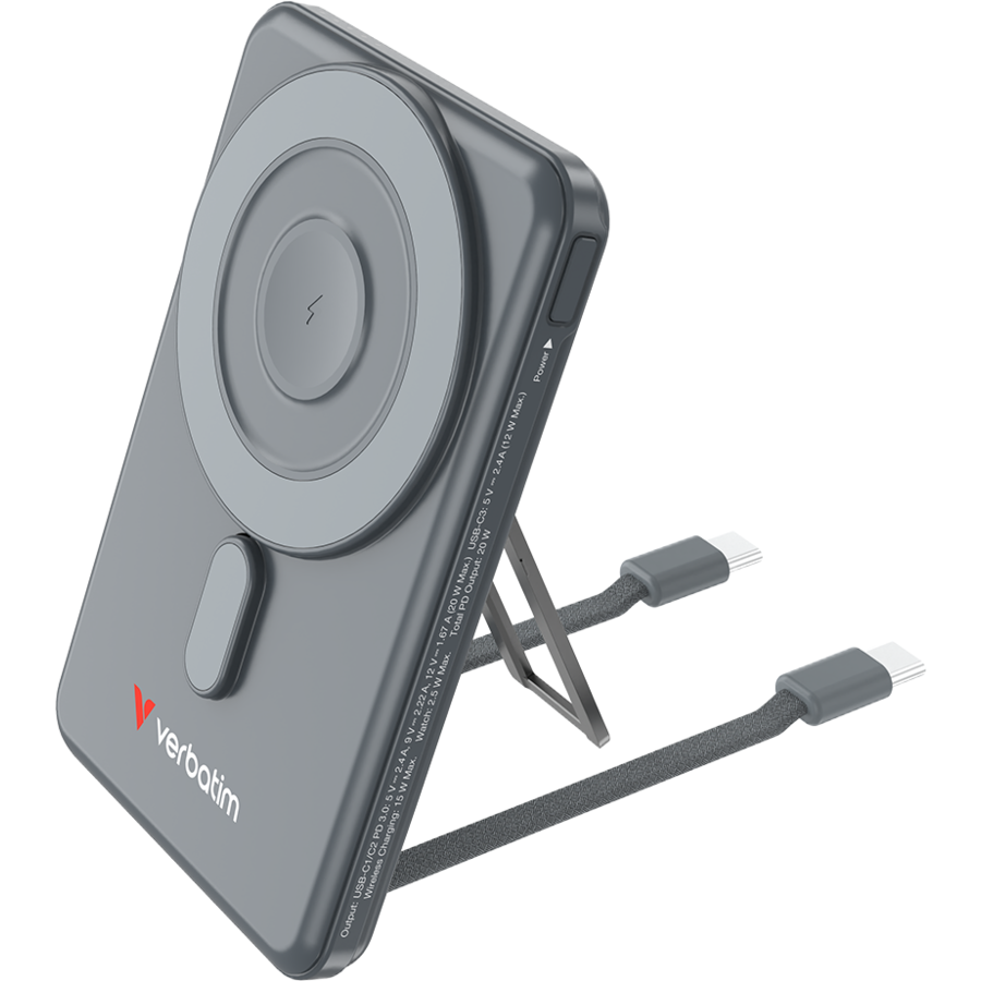 Acumulator Extern C'n'G Magnetic 5000mAh Incarcare Wireless 2 Cabluri USB-C Integrate Gri