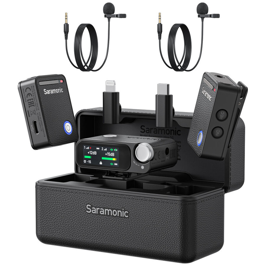 Kit 2 Microfoane Lavaliera Ultra 03 (2TX+RX) Wireless Negru