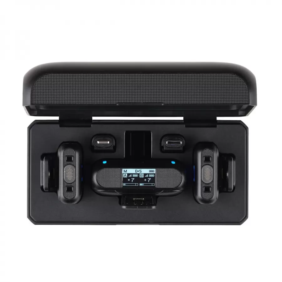 Kit Microfoane Wireless Saramonic Blink500 B2+ cu 2 TX + RX 2.4GHz Display OLED Carcasa Încărcare 1250mAh Negru — imaginea 3