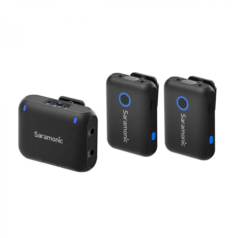 Kit Microfoane Wireless Saramonic Blink500 B2+ cu 2 TX + RX 2.4GHz Display OLED Carcasa Încărcare 1250mAh Negru — imaginea 5