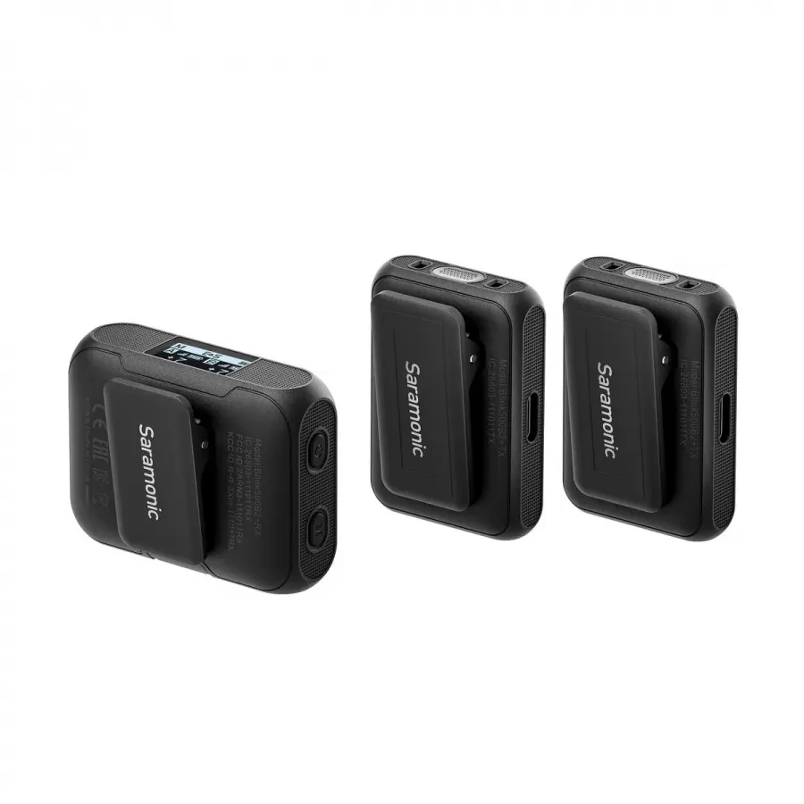 Kit Microfoane Wireless Saramonic Blink500 B2+ cu 2 TX + RX 2.4GHz Display OLED Carcasa Încărcare 1250mAh Negru — imaginea 6