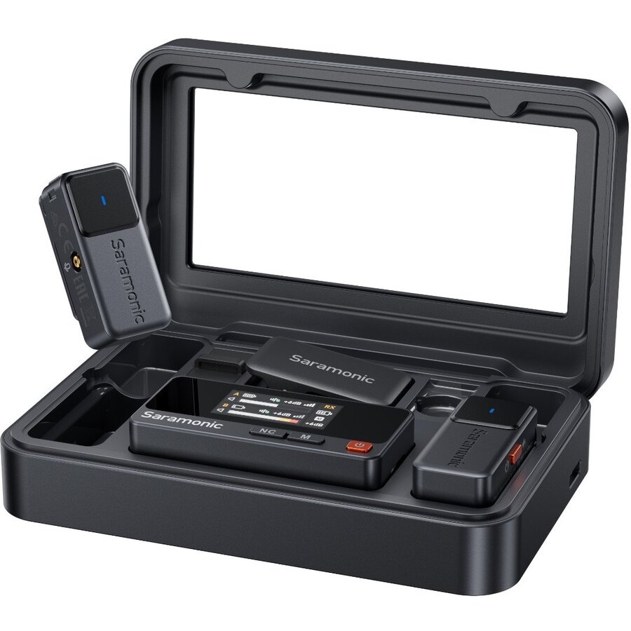 Kit Microfoane Wireless Air-01 2 Transmitatoare + 1 Receptor Carcasa de Incarcare Negru