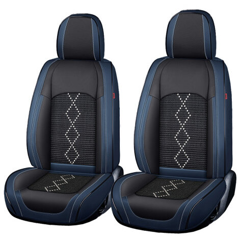 Huse Auto Deluxe Premium 5 Locuri Piele Ecologica Perforata si Textil   Negru / Albastru Inchis
