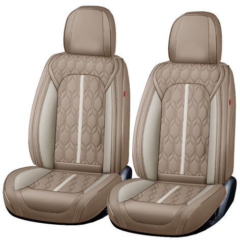 Huse Auto Deluxe Premium 5 Locuri Piele Ecologica Perforata si Textil   Maro Deschis / Crem