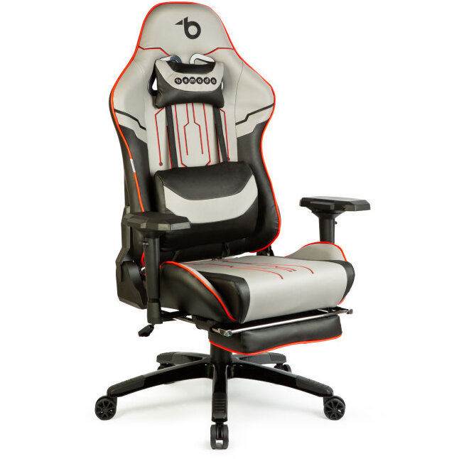 Scaun de Gaming Ergonomic cu Perna Tetiera Suport Picioare si Spatar Rabatabil 84 x 52 / 48 x 50cm Gri / Negru / Rosu