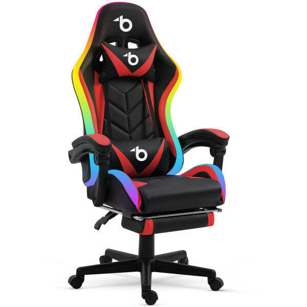 Scaun Gamer RGB LED  cu Cotiere Perna  Negru / Rosu