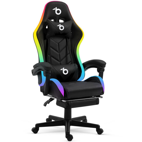 Scaun Gamer RGB LED cu Cotiere Perna  Negru