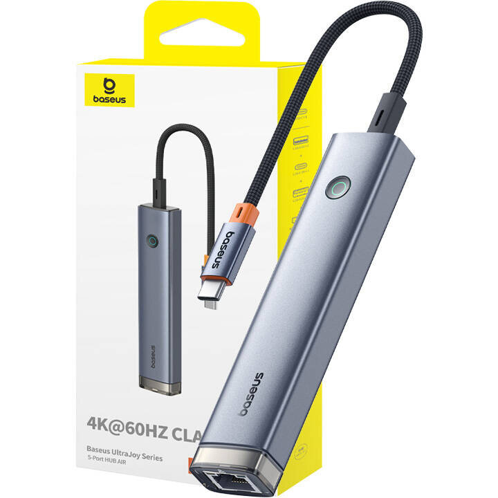 Cablu de date UltraJoy, 100W, 100Mbps, USB-C la 2x USB 3.0, RJ45, HDMI, Gri