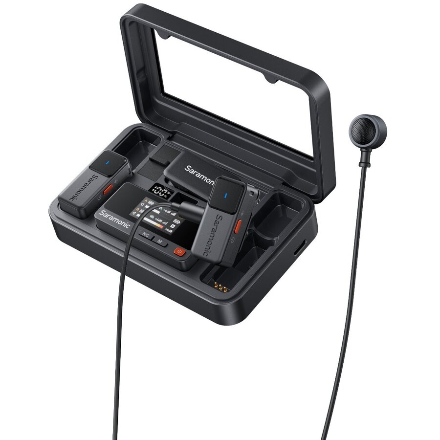 Kit Microfoane Air-02 2 Lavaliere 2 Microfoane 1 Receptor Carcasa Incarcare Gri/Negru