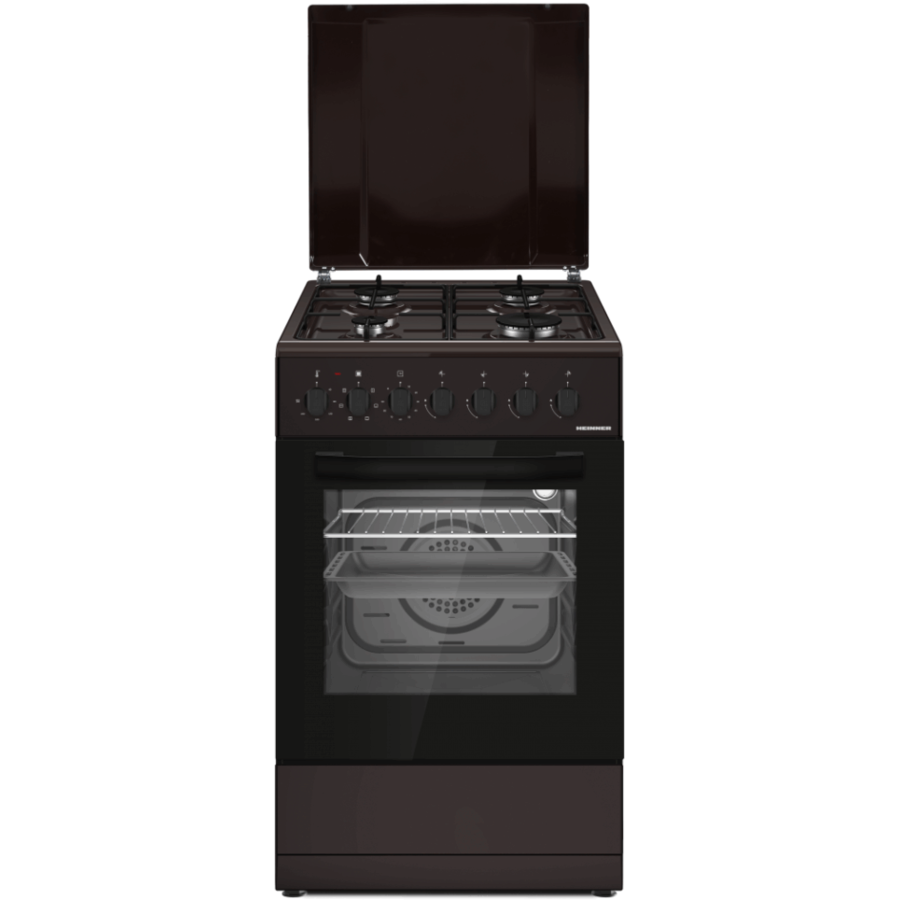 Aragaz Mixt HFSC-S60LITGC-BRW 4 Arzatoare Gaz Cuptor Electric Maro