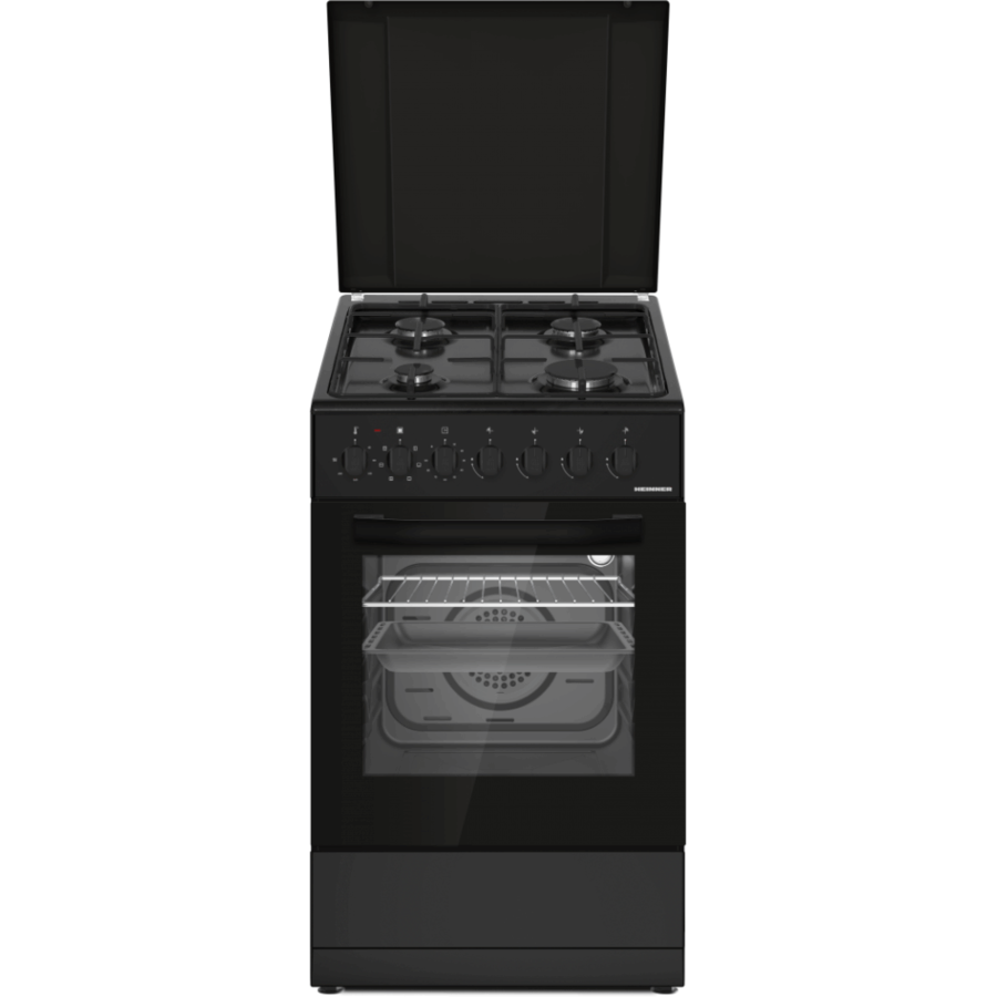 Aragaz Mixt HFSC-S60LITGC-BK 4 Arzatoare Gaz Cuptor Electric Negru