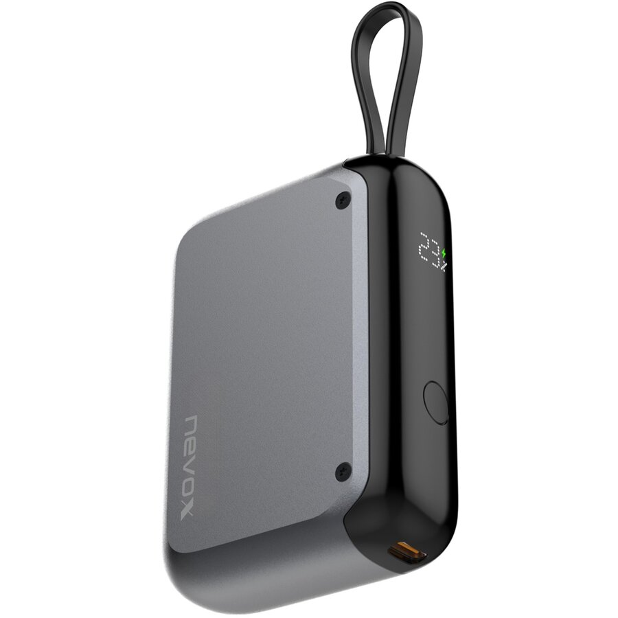 Acumulator extern POWERBANK 10000mAh, integrated USB-C cable (grey, 10,000 mAh, Power Delivery 30 Watt)