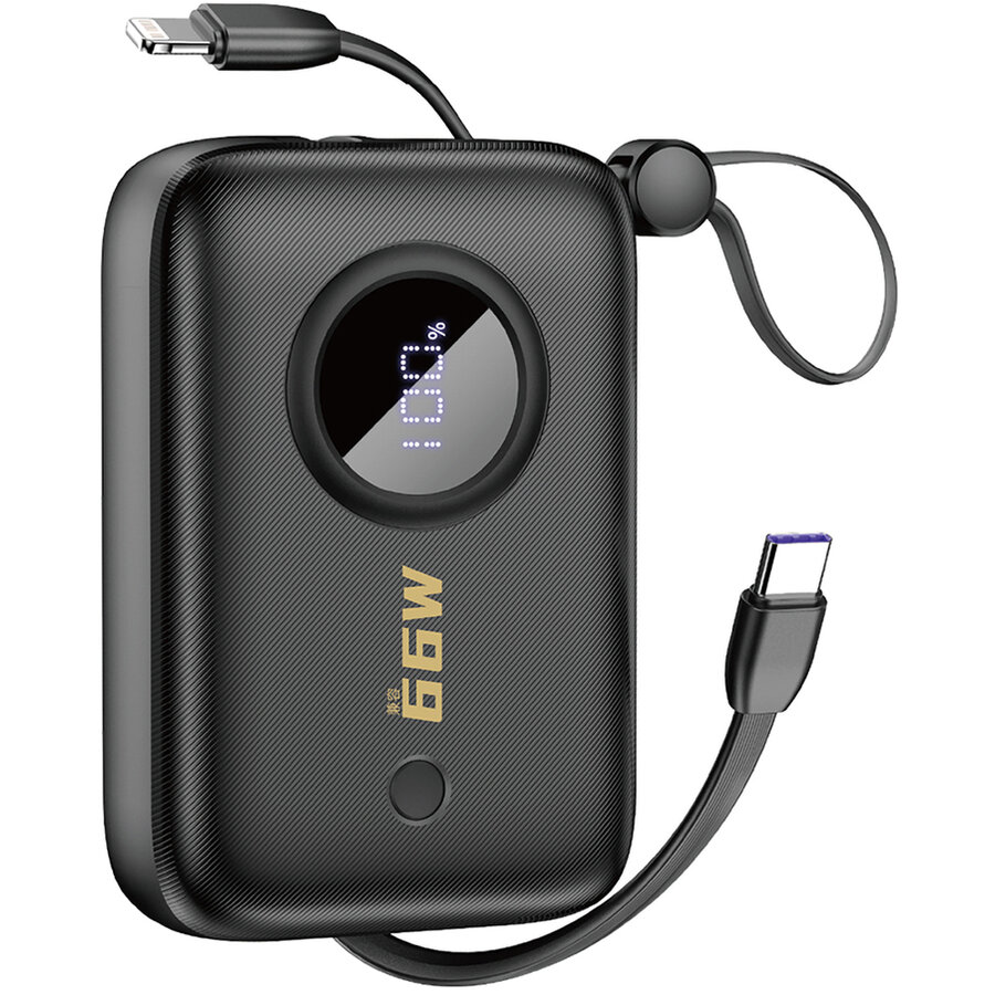 Baterie Externa K14 10000mAh 1xUSB 1xUSB-C 1xCablu USB-C 1x Cablu Lightning PD QC 3.0 Negru