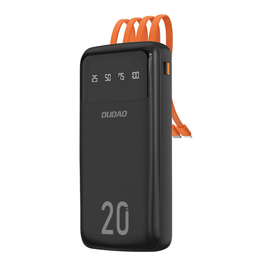 Baterie Externa K6Pro Plus 20000mAh Cabluri Integrate USB-A / USB-C / Lightning /  MicroUSB Negru