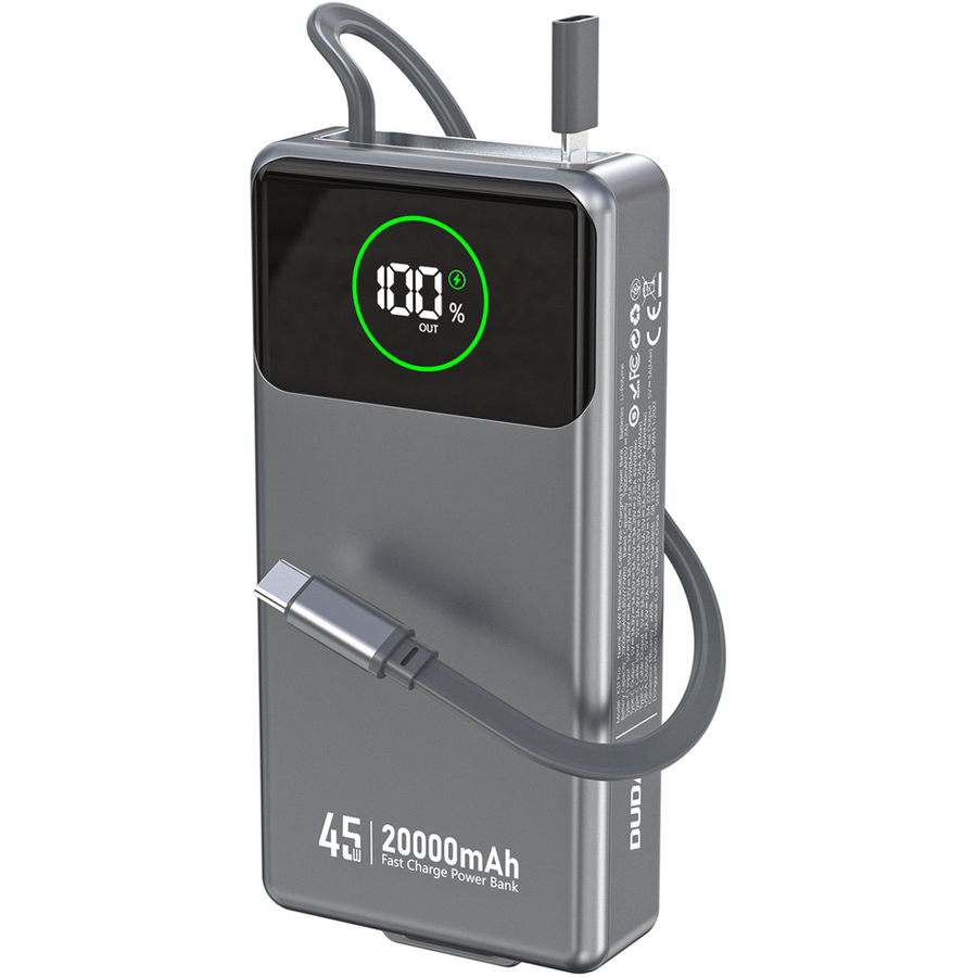 Baterie externa 20000 mAh Dudao K31 Pro, 45W, 1xUSB-A, 1xUSB-C, 1xCablu USB-C, Afisaj LED, Gri - imagine 2