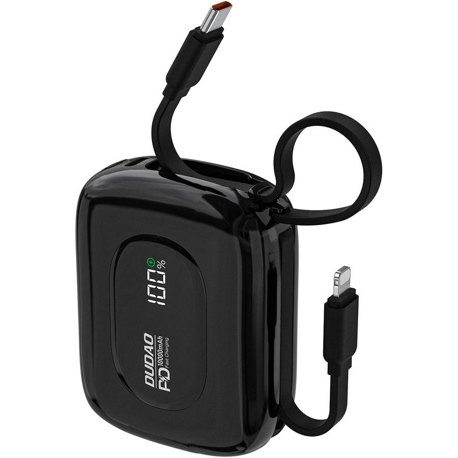 Baterie externa 10000 mAh Dudao K32, 22.5W, 1xUSB-C, 1xCablu USB-C, 1xCablu Lightning, Negru - imagine 2