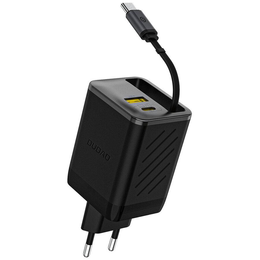 Incarcator retea Dudao Dudao A67EU GaN, 1xUSB-A, 1xUSB-C, 1xCablu USB-C, 67W, 3A, Negru - imagine 2