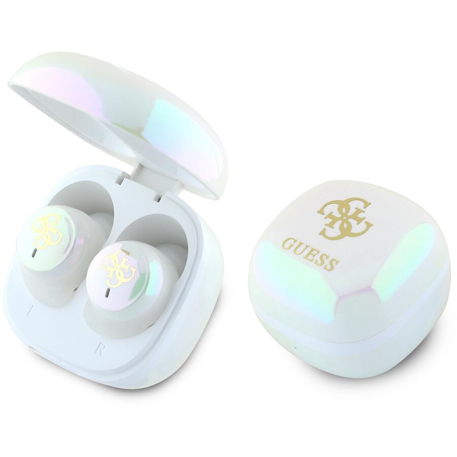 Casti wireless Guess 4G Printed Logo, Bluetooth 5.3, 250mAh, Autonomie 6h, USB-C, Alb - imagine 2