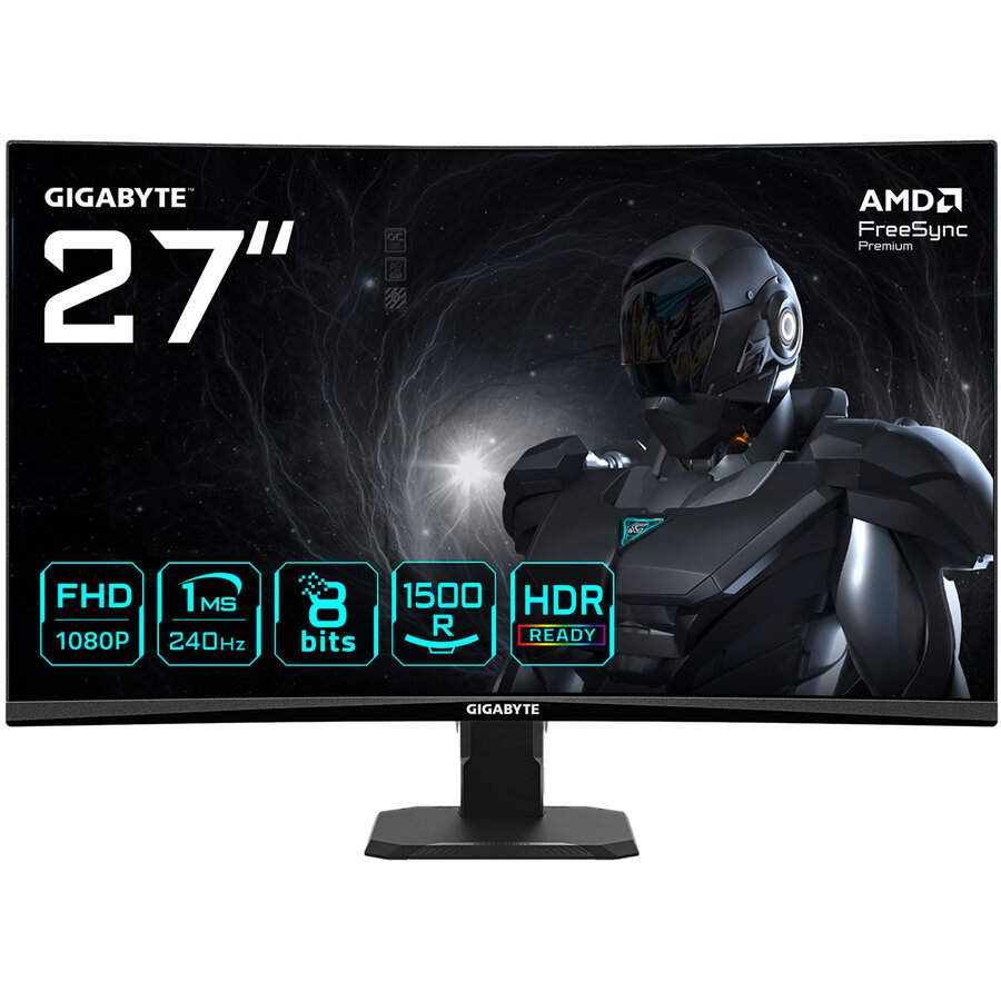 Monitor Gaming VA LED GIGABYTE 27inch GS27FC2 EK, Full HD (1920 x 1080), HDMI, DisplayPort, Ecran curbat, 240 Hz, 1 ms (Negru) - imagine 2