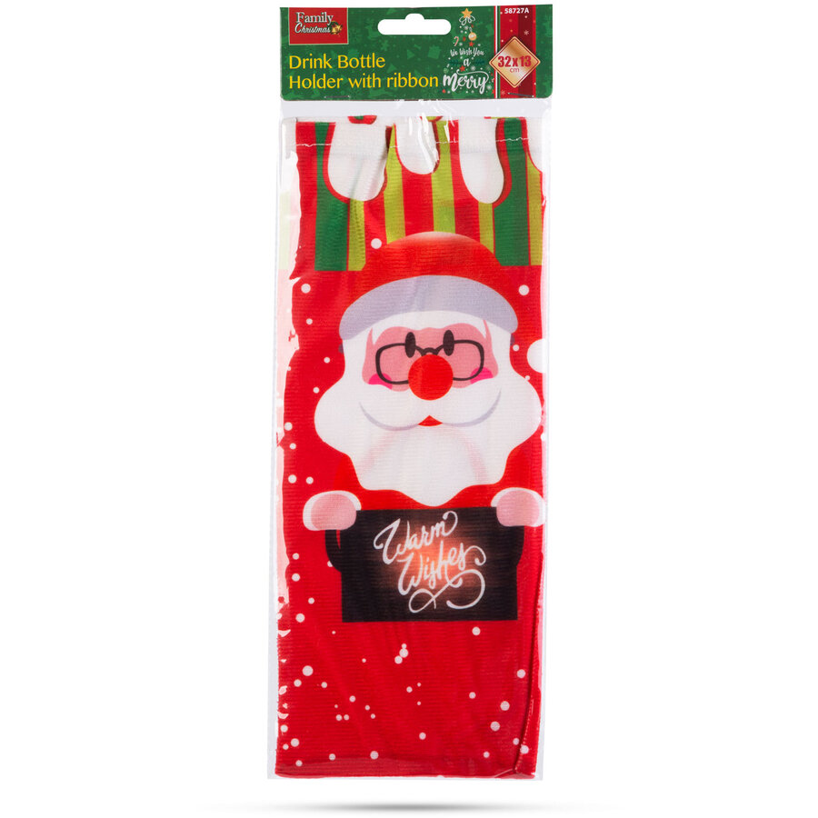 Invelitoare pentru Sticle Model Mos Craciun Poliester 32 x 12.5 cm