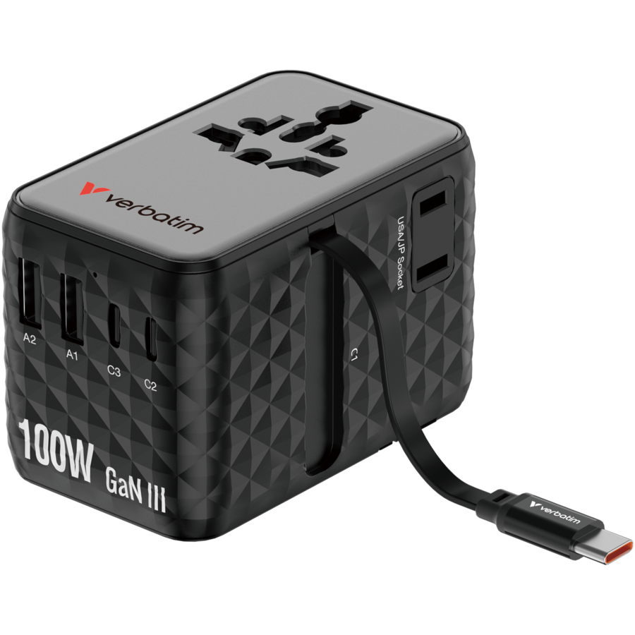 Incarcator Retea Charge 'n' Travel 30191 Tehnologie GaN 2 x USB-C 2 x USB-A Cablu Retractabil USB-C Putere 100W Negru