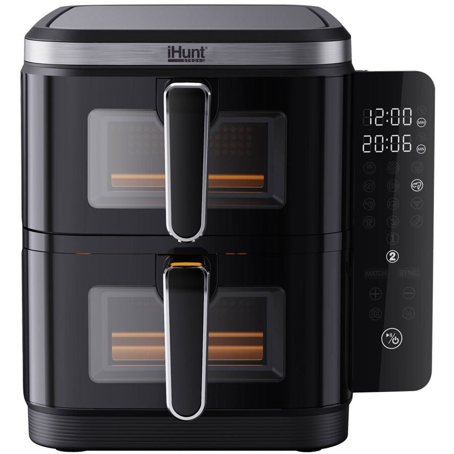 Friteuza cu Aer Cald Bro 11L Dual Stack Putere 2800 W Ecran Digital 12 Functii de Gatire Temperatura Ajustabila Decongelare si Temporizare Negru