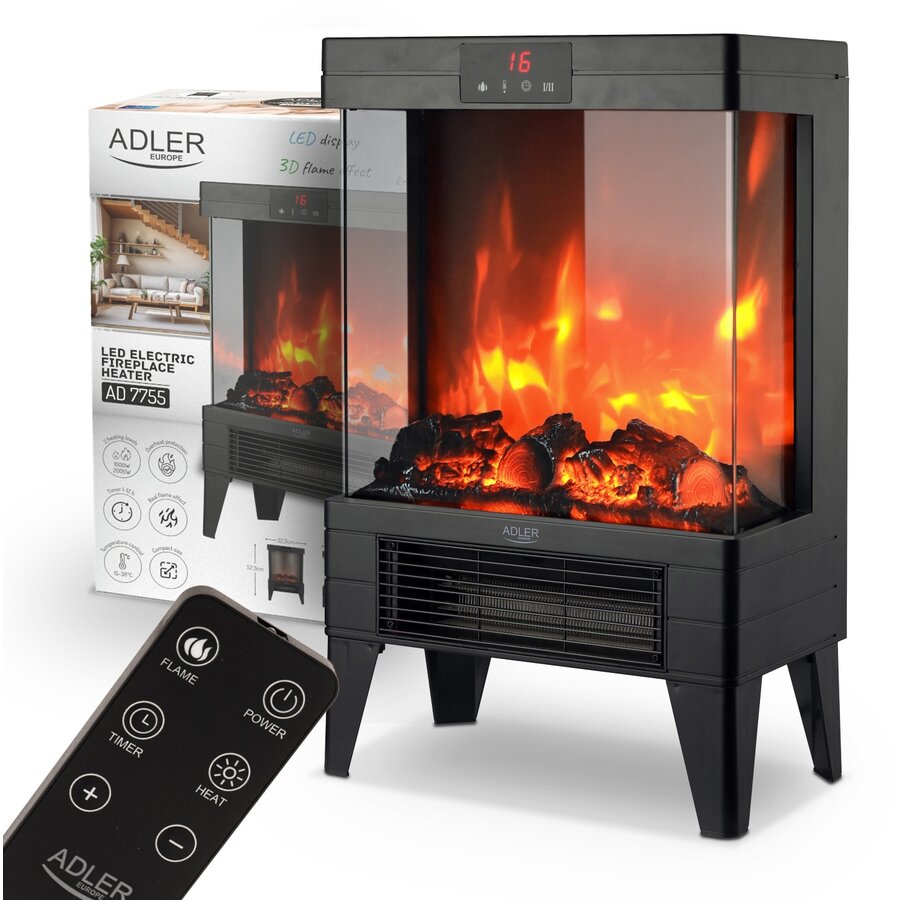 Semineu Electric AD 7755 Efect Flacara 3D 2 Trepte de Putere 2000W Negru