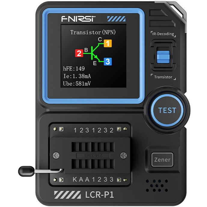 Tester Multifuncțional de Condensatoare și Tranzistoare FNIRSI LCR-P1 Afișaj LCD Încărcare USB-C Negru
