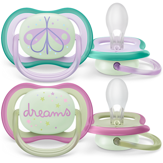 Set 2 suzete Set 2 Suzete Ultra Air NightTime 0-6 luni Ortodontice fara BPA Fosforescent Dreams/Fluturas
